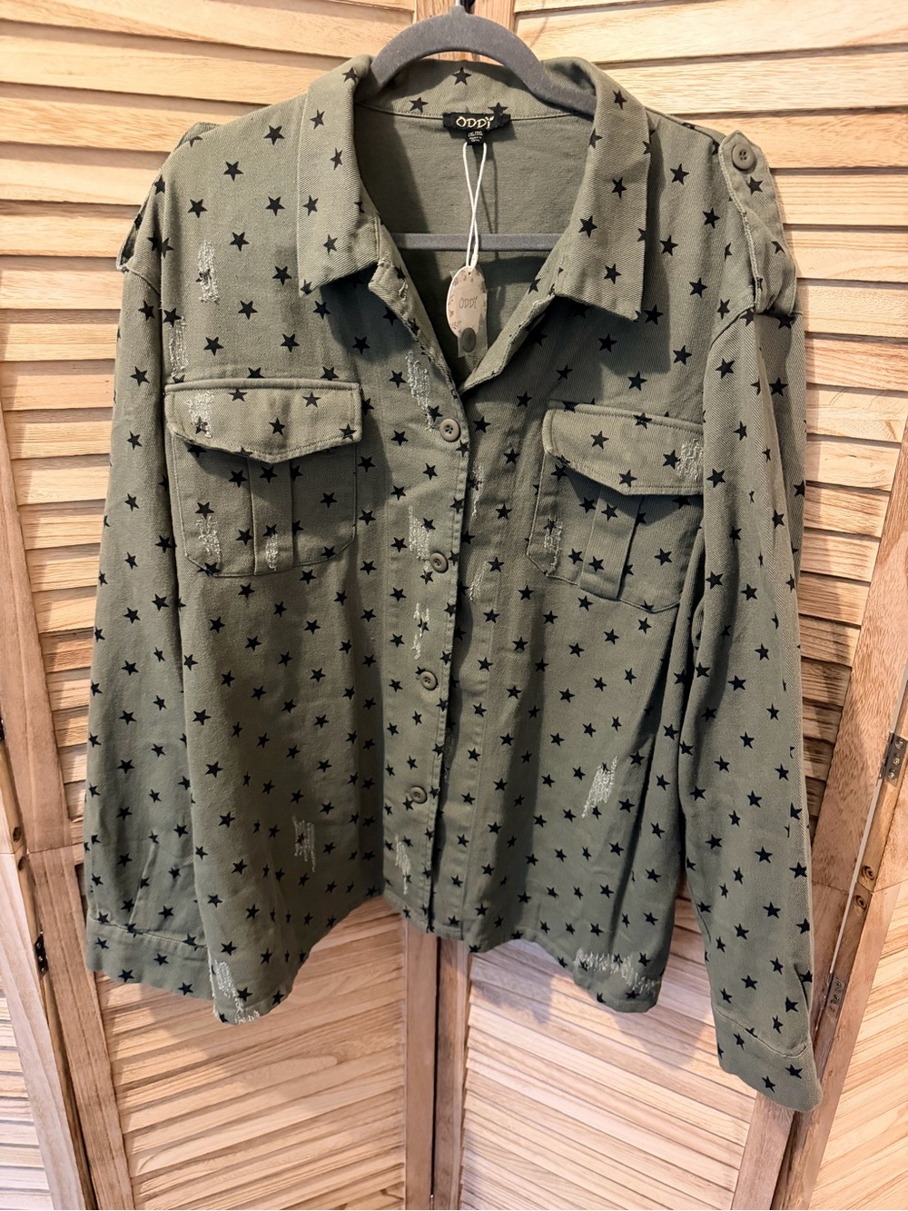 ODDI Olive Star-Print Utility Jacket